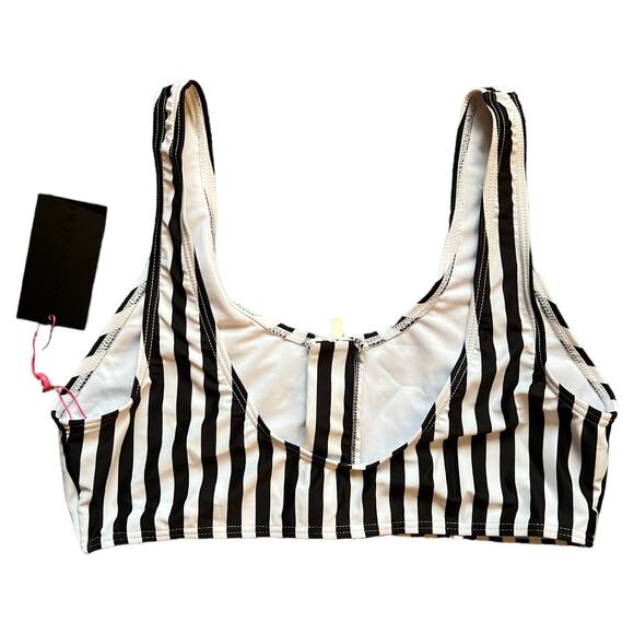 South Beach Black White Stripes Print Swim Top, US14/L - Picture 3 of 7
